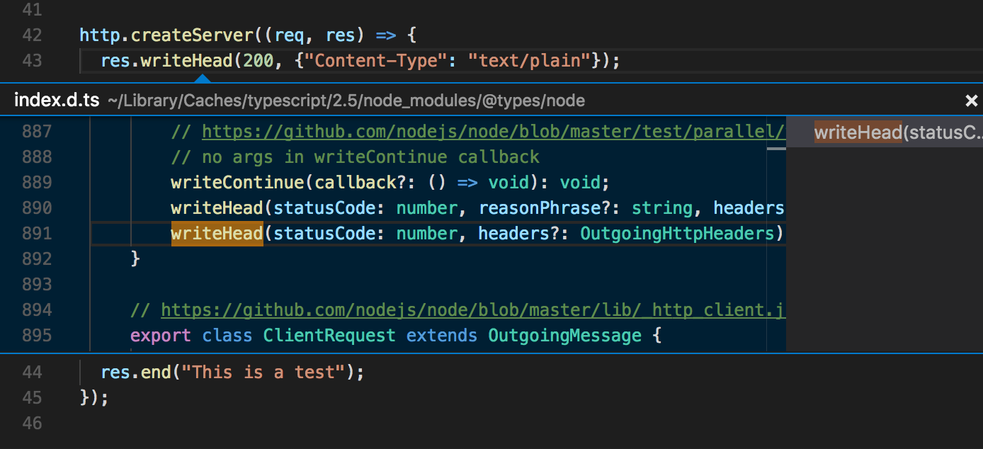 Standard library type definition displayed in Visual Studio Code